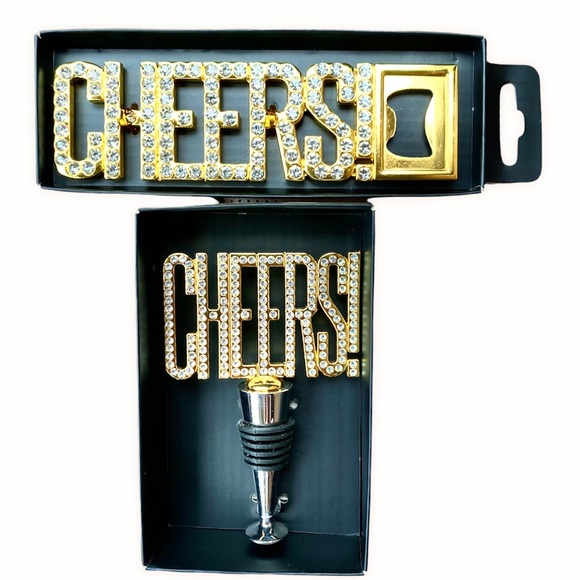 NWTs Goldtone & Bling bottle opener and wine bottle stopper set. Amazing!! - Picture 1 of 4